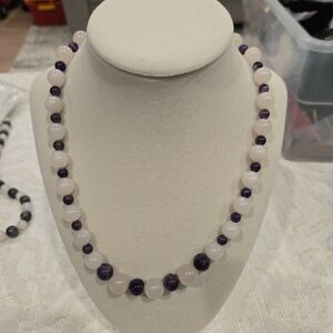 Elegant Purple and White Beaded Necklace